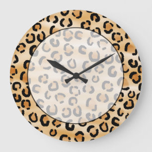 Reloj Redondo Grande Patrón de impresión de leopardo negro y marrón.
