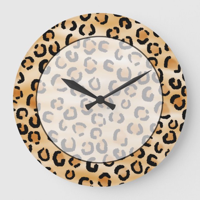 Reloj Redondo Grande Patrón de impresión de leopardo negro y marrón. (Anverso)