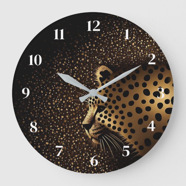 Reloj Redondo Grande Patrón de Jaguar Dorado           (Anverso)