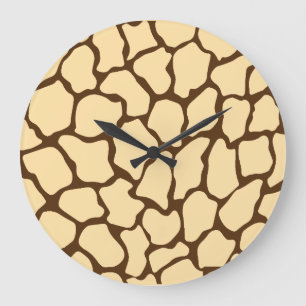 Reloj Redondo Grande Patrón de jirafa marrón – Estampado minimalista de