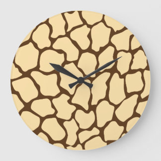 Reloj Redondo Grande Patrón de jirafa marrón – Estampado minimalista de
