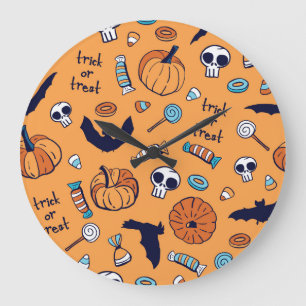 Reloj Redondo Grande Patrón de la calabaza de calabaza de calavera sin 