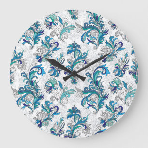 Reloj Redondo Grande Patrón de la cosecha del Doodle de color floral.