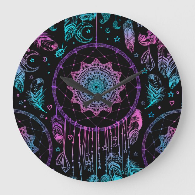 Reloj Redondo Grande Patrón de la luna del soñador nativo americano (Anverso)