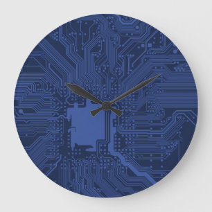 Reloj Redondo Grande Patrón de la tarjeta madre azul geek