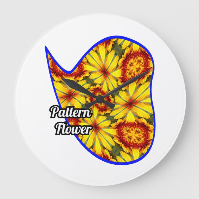 Reloj Redondo Grande Patrón de las flores doradas (Anverso)