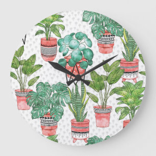 Reloj Redondo Grande Patrón de las macetas de la planta de Cotta de Ter