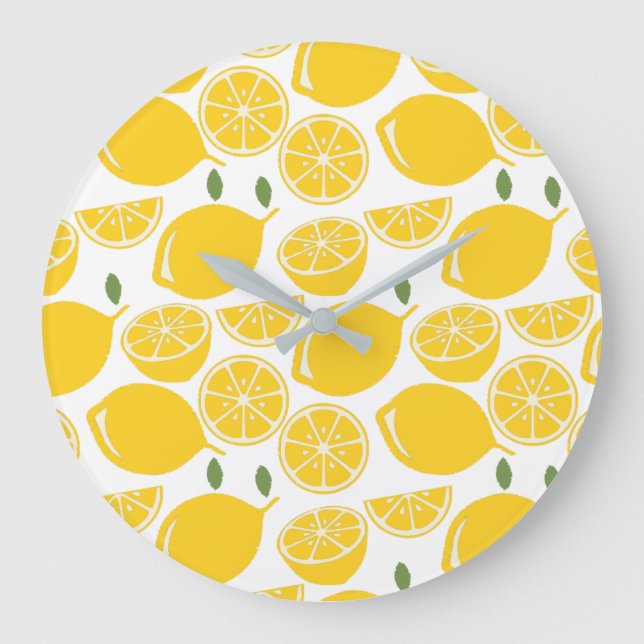 Reloj Redondo Grande Patrón de limón amarillo (Anverso)