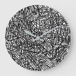 Reloj Redondo Grande Patrón de líneas blancas y negras abstractas