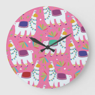 Reloj Redondo Grande Patrón de Llama Adorable