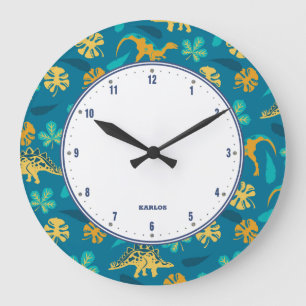Reloj Redondo Grande Patrón de los dinosaurios de la cuta