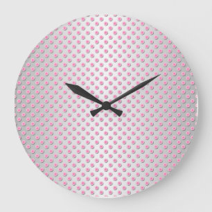Reloj Redondo Grande Patrón de lunares blancos plateados y rosados