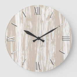 Reloj Redondo Grande Patrón de madera de deriva - túnez y blanco