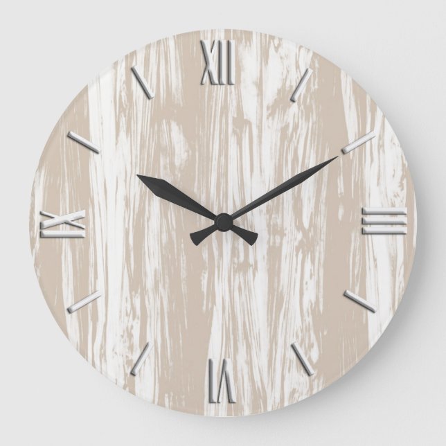 Reloj Redondo Grande Patrón de madera de deriva - túnez y blanco (Anverso)