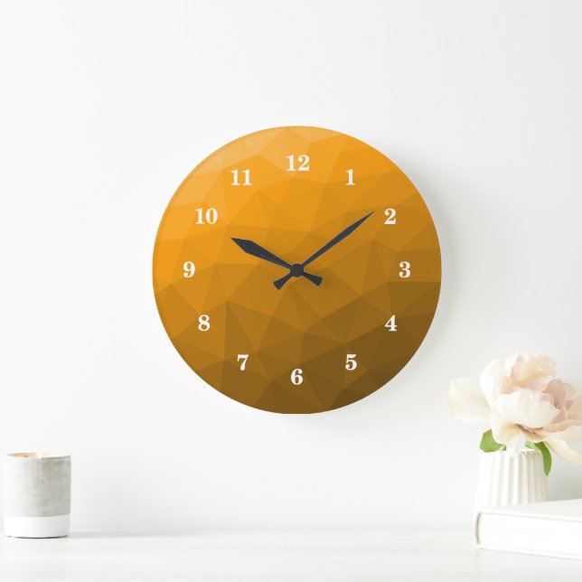 Reloj Redondo Grande Patrón de malla geométrica con gradiente naranja (Hogar)