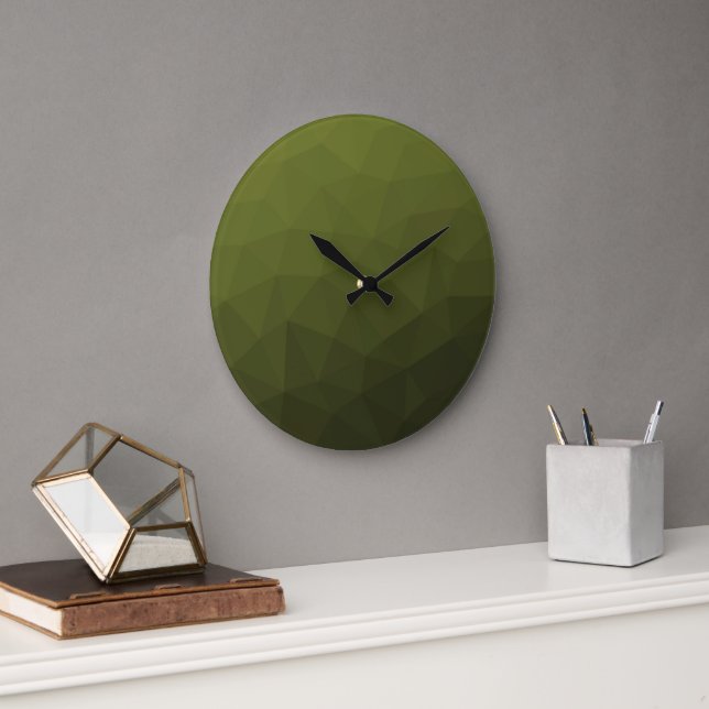 Reloj Redondo Grande Patrón de malla geométrica del gradiente de oliva  (Oficina)