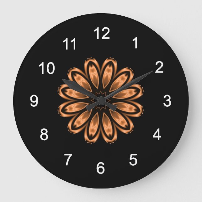 Reloj Redondo Grande Patrón de Mandala de cobre y negro 3 (Anverso)