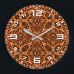Reloj Redondo Grande Patrón de Mandala de Kaleidoscope Marrón<br><div class="desc">Patrón de Mandala de Kaleidoscope Marrón</div>