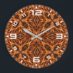Reloj Redondo Grande Patrón de Mandala de Kaleidoscope Marrón<br><div class="desc">Patrón de Mandala de Kaleidoscope Marrón</div>