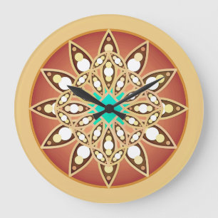 Reloj Redondo Grande Patrón de Mandala en caramelo y chocolate