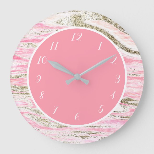 Reloj Redondo Grande Patrón de Mármol de oro rosa (Anverso)