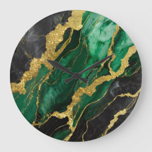 Reloj Redondo Grande Patrón de mármol verde con oro