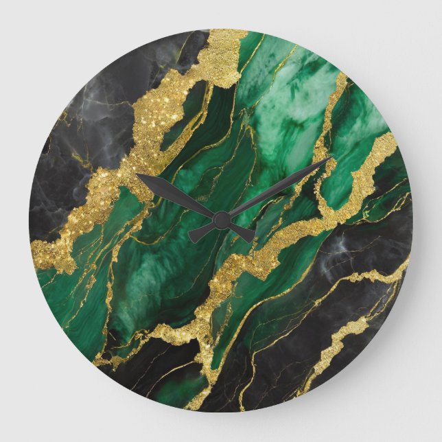 Reloj Redondo Grande Patrón de mármol verde con oro (Anverso)