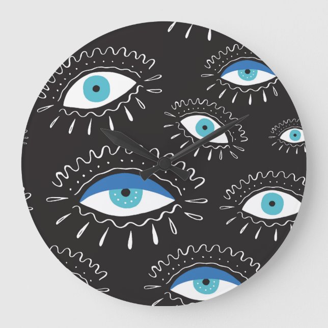 Reloj Redondo Grande Patrón de moda de las plumas oculares tribales (Anverso)