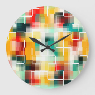 Reloj Redondo Grande Patrón de mosaico - Blanco amarillo verde rojo