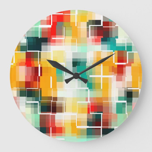 Reloj Redondo Grande Patrón de mosaico - Blanco amarillo verde rojo (Anverso)
