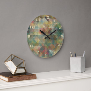 Reloj Redondo Grande Patrón de mosaico de triángulos abstractos retro c