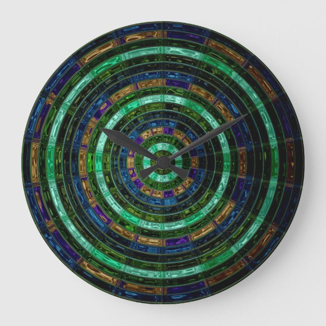 Reloj Redondo Grande Patrón de mosaico de vidrio manchado de distracto  (Anverso)