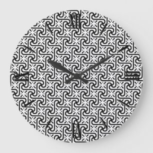 Reloj Redondo Grande Patrón de mosaico egipcio, blanco y negro