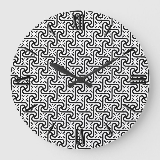 Reloj Redondo Grande Patrón de mosaico egipcio, blanco y negro (Anverso)
