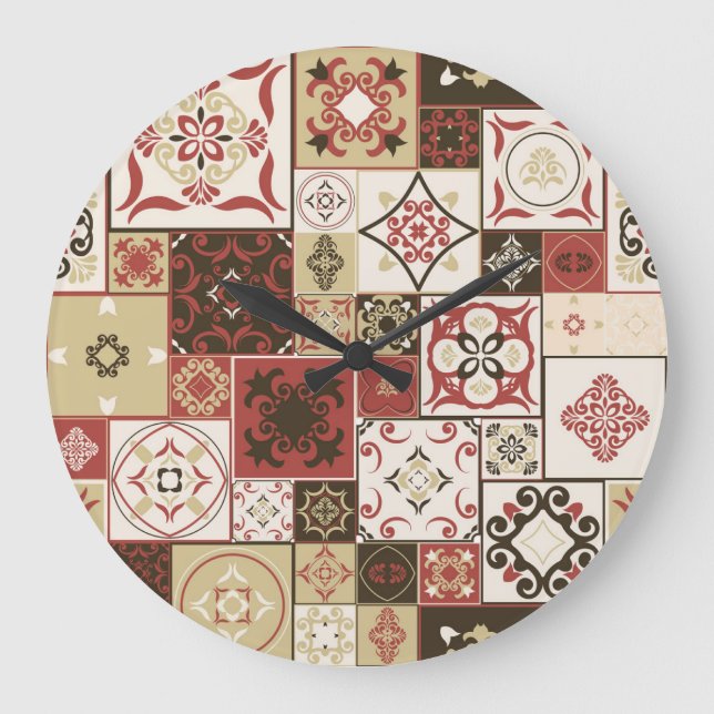 Reloj Redondo Grande Patrón de mosaico marroquí de Marsala de moda (Anverso)