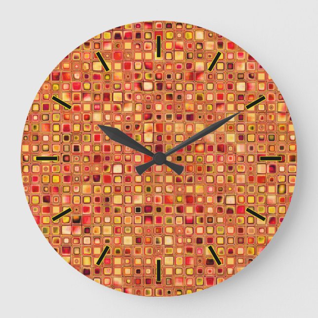 Reloj Redondo Grande Patrón de mosaico texturizado de 'Terracota' naran (Anverso)