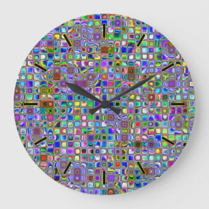 Reloj Redondo Grande Patrón de mosaicos con textura de arcoiris psicod