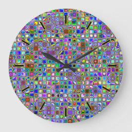 Reloj Redondo Grande Patrón de mosaicos con textura de arcoiris psicodé