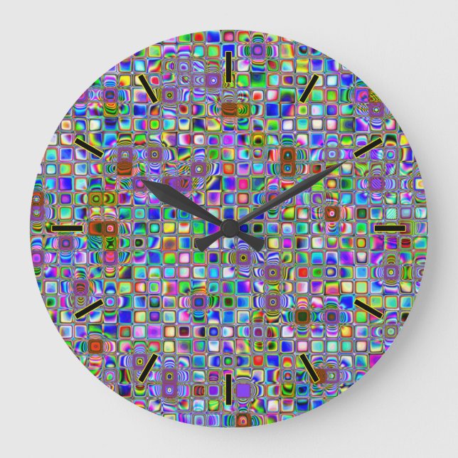 Reloj Redondo Grande Patrón de mosaicos con textura de arcoiris psicodé (Anverso)