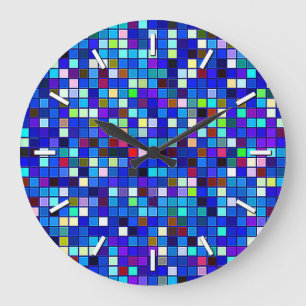 Reloj Redondo Grande Patrón de mosaicos cuadrados multicolores de colo