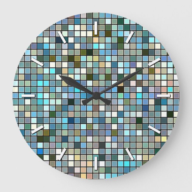 Reloj Redondo Grande Patrón de mosaicos de la plaza azul terrenal (Anverso)