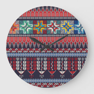 Reloj Redondo Grande Patrón de Motif del Bordado Palestino.