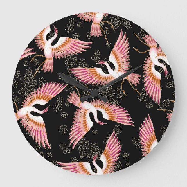 Reloj Redondo Grande Patrón de motivos de kimono japonés tradicional (Anverso)