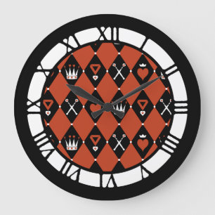 Reloj Redondo Grande Patrón De Motivos De Reina De Corazón