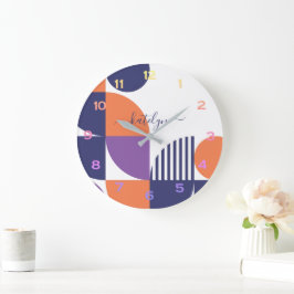 Reloj Redondo Grande Patrón de Naranja Rubor azul-naval moderno de medi