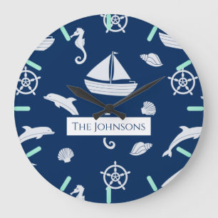 Reloj Redondo Grande Patrón de navegación marítima y vida marina