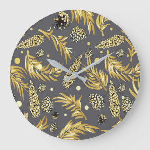 Reloj Redondo Grande Patrón de Navidad, Pino Nieve 2