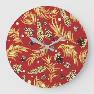 Reloj Redondo Grande Patrón de Navidad, Pino Nieve 3