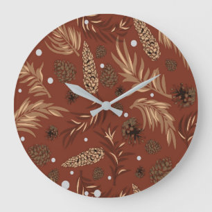Reloj Redondo Grande Patrón de Navidad, Pino Nieve 8