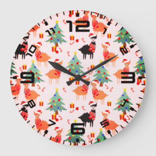 Reloj Redondo Grande Patrón De Navidades Llamas Y Alpaca